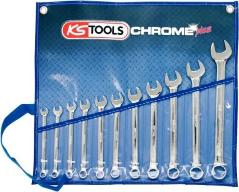 KS Tools CHROMEplus Ring-Maulschlüssel zöllig Schraubenschlüsselsatz inkl. Tasche, 11-tlg.