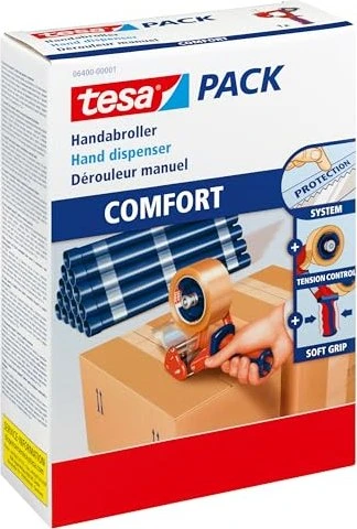 tesa tesapack Handabroller Comfort blau/rot, 50mm/66m, 1 Stück