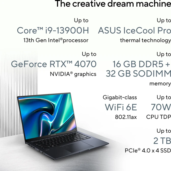 ASUS ZenBook Pro 14 OLED UX6404VV-P4100W, Tech Black, Core i9-13900H, 32GB RAM, 1TB SSD, GeForce RTX 4060, DE