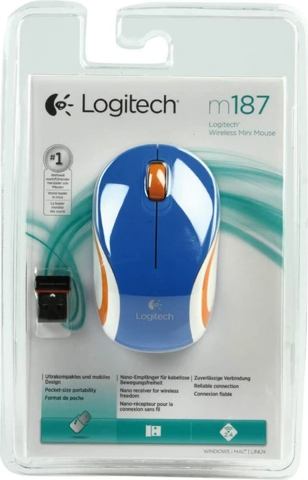 Logitech M187 Wireless Mini Mouse Blue, USB