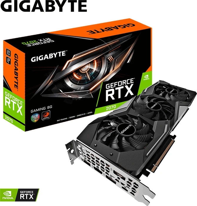 GIGABYTE GeForce RTX 2070 Gaming 8G (Rev. 2.0), 8GB GDDR6, HDMI, USB-C, 3x DP