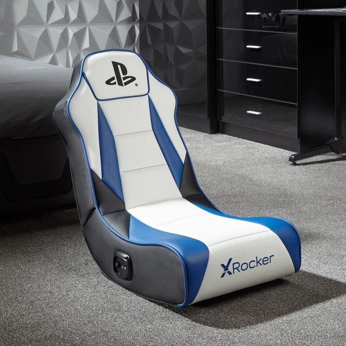 X Rocker Sony Playstation 5 Geist 2.0 Floor Rocker Gaming-Bodensessel für Kinder/Jugendliche, weiß/blau