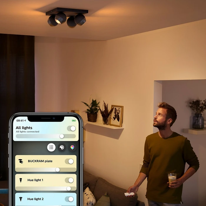 Philips Hue White Ambiance Buckram 4-flammig schwarz