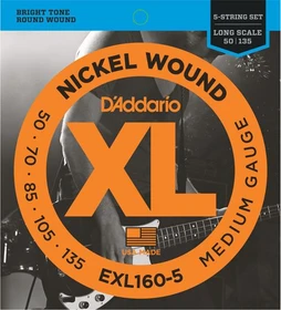 D'Addario XL Nickel Wound 5-String Bass Medium, Long Scale