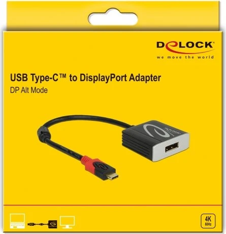 DeLOCK USB Type-C Adapter zu DisplayPort, DP Alt Mode, 4K 60Hz, USB-C 3.0 [Stecker]