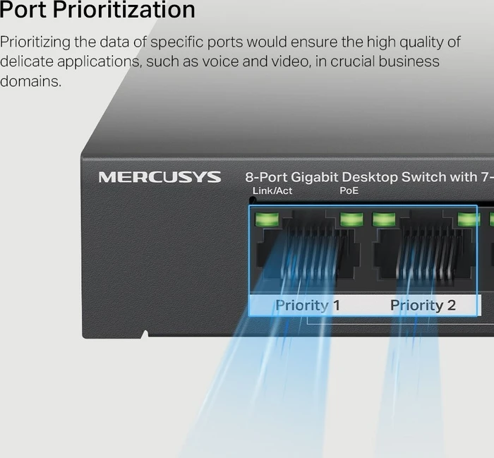 Mercusys Desktop Gigabit Switch, 8x RJ-45, 65W PoE+