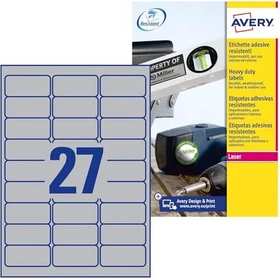 Avery-Zweckform Typenschildetiketten, 63.5x29.6mm, wetterfest, silber, matt, 100 Blatt (2700 Etiketten)