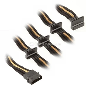 SilverStone SATA-Stromadapter 4-Pin [IDE] auf 4x 15-Pin [SATA] 30cm, sleeved schwarz/gold (SST-PP07-BTSBG / 40119)