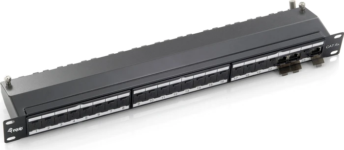 Equip Patchpanel Cat6a, Premium, geschirmt, 19", 24-Port, 1HE, 19", 1HE, schwarz