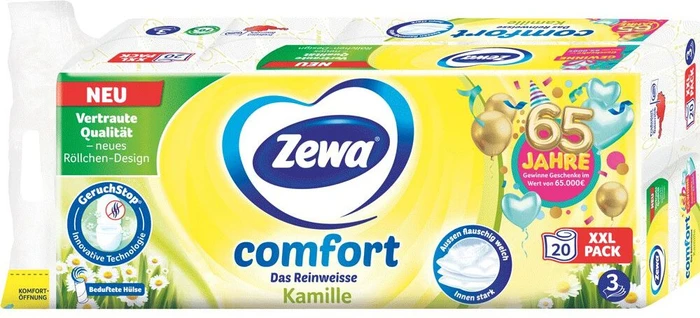 Zewa comfort Das Reinweisse Kamille Toilettenpapier 3-lagig weiß, 20 Rollen
