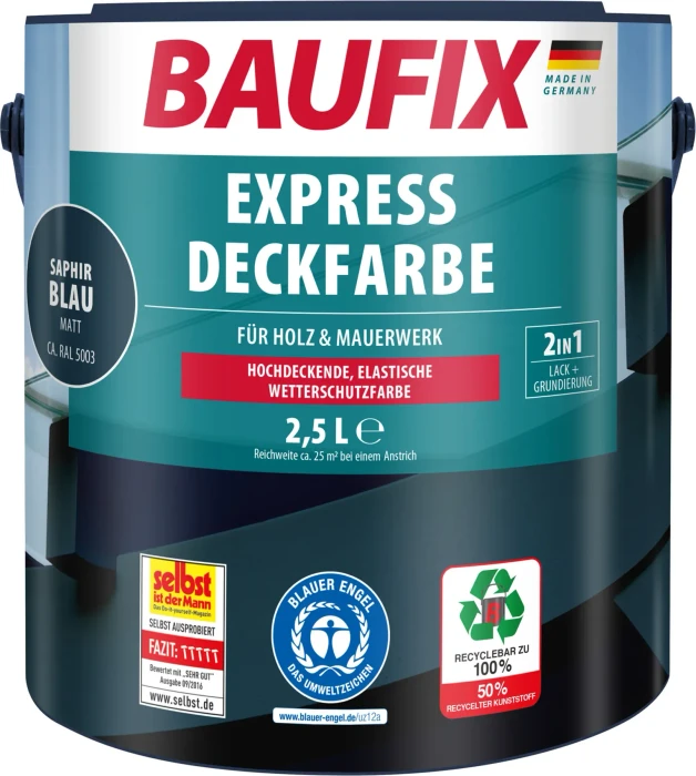 Baufix Express Deckfarbe Wetterschutzfarbe saphirblau, 2.5l