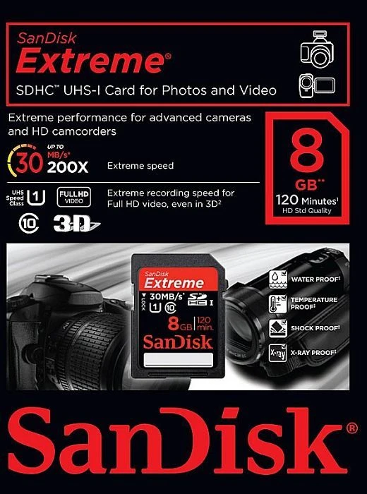 SanDisk Extreme R80/W30 8GB, UHS-I, Class 10