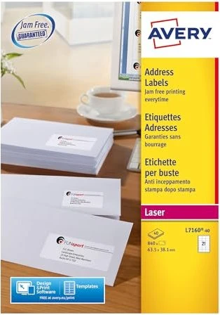 Avery-Zweckform Adressetiketten, 63.5x38.1mm, weiß, 40 Blatt (840 Etiketten)