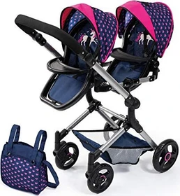 Bayer Design Zwillingswagen Puppenbuggy Einhorn blau/pink
