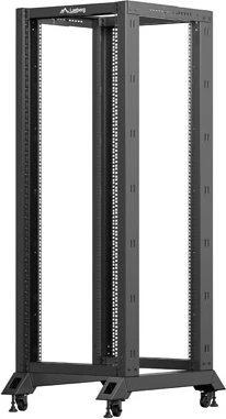 Lanberg Open Rack Series 19" Open Frame Rack 32HE, 4-Pfosten, mit Rollen, Flat Pack, tiefenverstellbar, 430-590mm, RAL 9004, 800mm tief