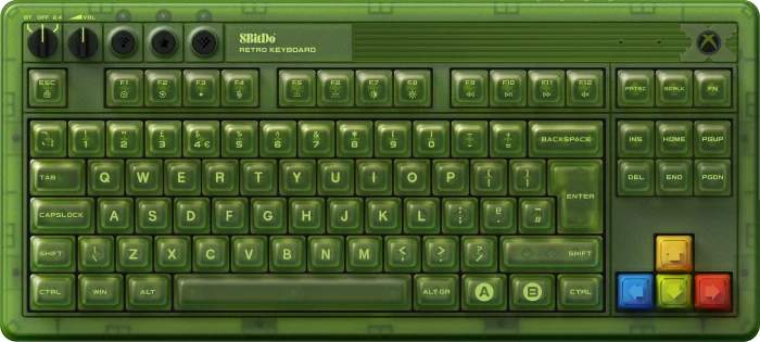 8BitDo Retro 87 Mechanical Keyboard, Xbox Edition, grün, Kailh Box Jellyfish X, USB/Bluetooth, UK