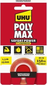 UHU Poly Max Doppelband transparent, Klebeband, 19mm/1.5m, 1 Stück