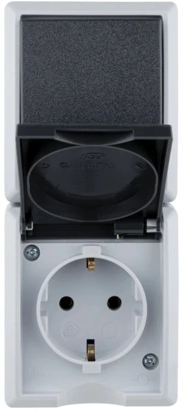 REV Ritter AquaForm Aus-/Wechselschalter + Steckdose AP IP44 senkrecht, grau