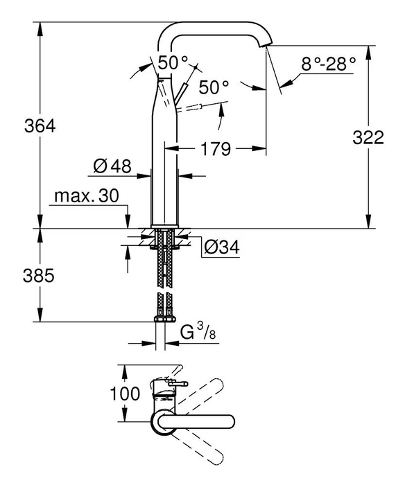 Grohe Essence Einhand-Waschbeckenarmatur 1/2" XL-Size mit Ablauffernbedienung hard graphite