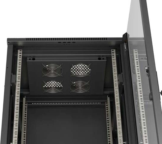 Lanberg 19" Rackschrank 27HE, freistehend, Flat Pack, Glastür, IP20, RAL 9004, 600mm tief