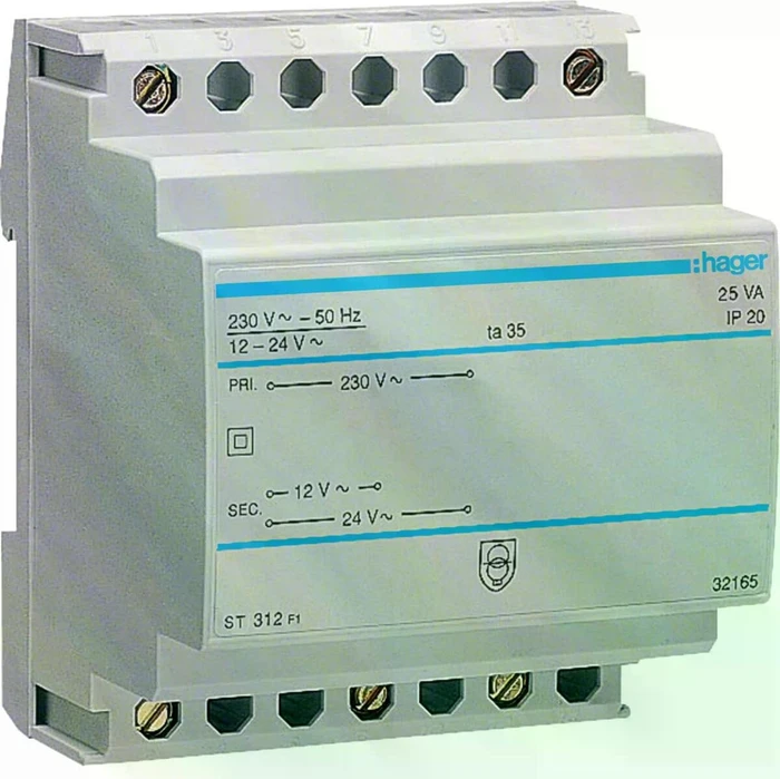 Hager Sicherheitstrafo 230V / 12V und 24V 25VA 4PLE