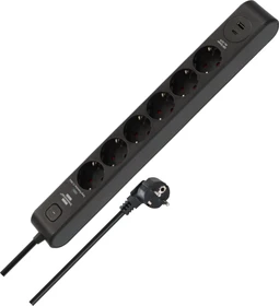 Brennenstuhl Überspannungsschutz-Steckdosenleiste, 6-fach, 1x USB-A/1x USB-C USB-PD, 2m, schwarz/anthrazit
