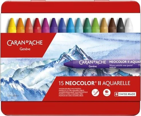 Caran d'Ache Neocolor II Aquarelle Wachskreide sortiert, 15 Farben, 15er-Set