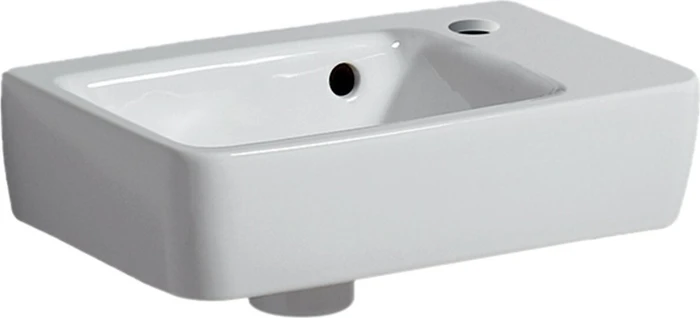 Geberit Renova Plan Handwaschbecken verkürzte Ausladung 36cm, Hahnloch mittig, mit Überlauf, weiß/KeraTect
