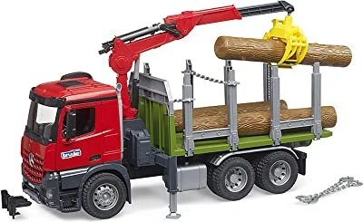 Bruder Profi-Serie Arocs Holztransport LKW mit Ladekran, Greifer und 3 Baumstämmen