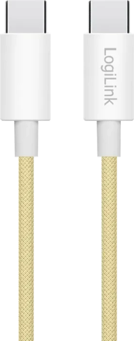 LogiLink USB-C Kabel, USB 2.0, 480Mb/s, 60W PD, USB-C Stecker auf USB-C Stecker, Nylon, gelb, 0.5m