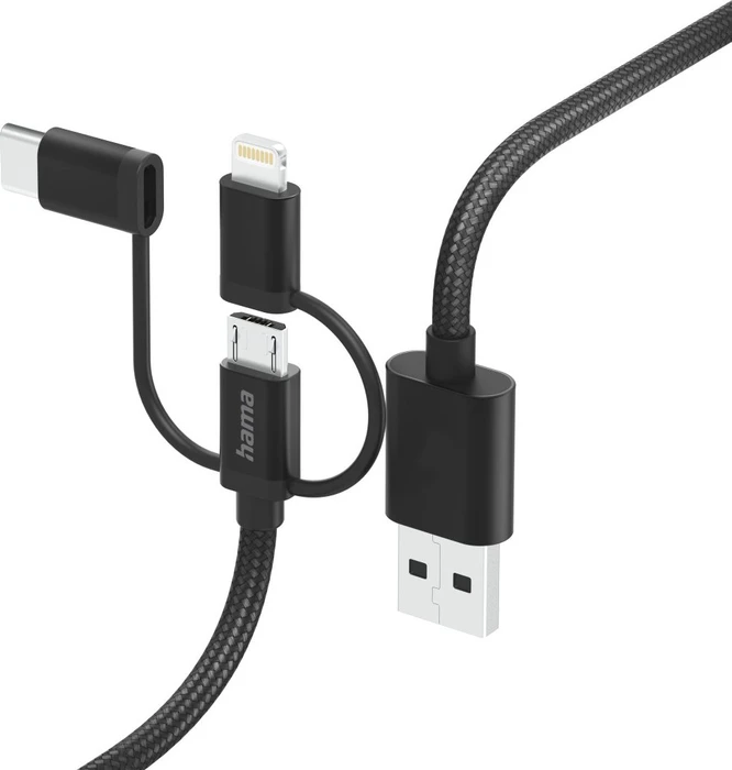 Hama 3in1 Multi-Ladekabel USB-A - Micro-USB USB-C und Lightning 1m schwarz
