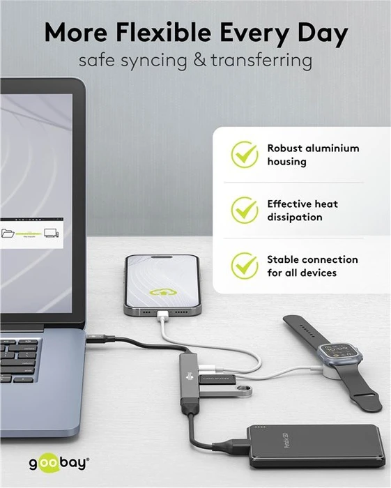 Wentronic goobay Slim 4-Port USB-Hub, 1x USB-A 3.0/2x USB-C 2.0/2x USB-A 2.0, USB-C 3.0 [Stecker]