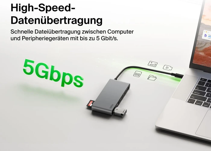 Belkin Connect USB-C 7-in-1 Multiport Hub Adapter, USB-C 3.0 [Stecker], schwarz