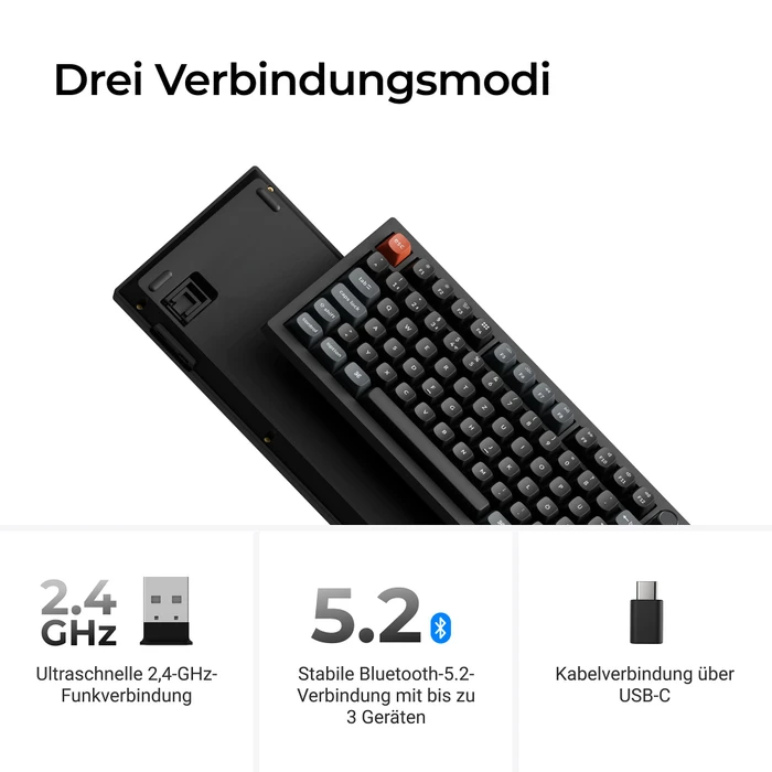 Keychron V6 Ultra 8K Wireless, schwarz, LEDs RGB, hot-swap, Keychron Silk POM RED, USB/Bluetooth, DE
