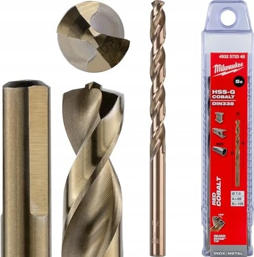Milwaukee Red Cobalt HSS-G TiN Metallbohrer, 7x69x109mm, 5 Stück