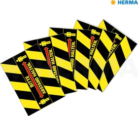 Herma Bodenetiketten Abstand halten mit Piktogramm und Text, 100mm, ablösbar, wetterfest, schwarz/gelb, matt, 5 Blatt (15 Etiketten)