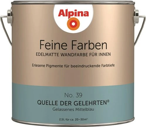 Alpina Farben Feine Farben No. 39 Quelle der Gelehrten innen gelassenes mittelblau edelmatt blau, 2.5l