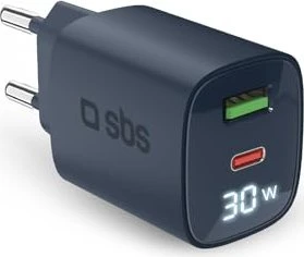 SBS Mobile 30W LCD Wall Charger dunkelblau