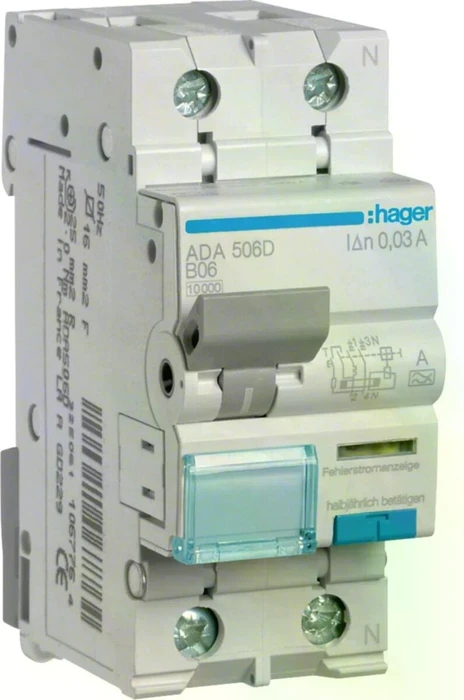 Hager Fehlerstrom-Leitungsschutzschalter 1P+N 10kA B-6A 30mA Typ A