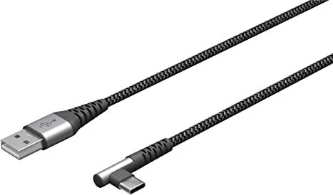 Wentronic USB-C-auf-USB-A-Textilkabel mit Metallsteckern 90° 2m spacegrau/silber