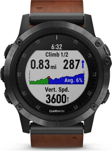 Garmin Fenix 5X Plus Sapphire grau mit Lederarmband