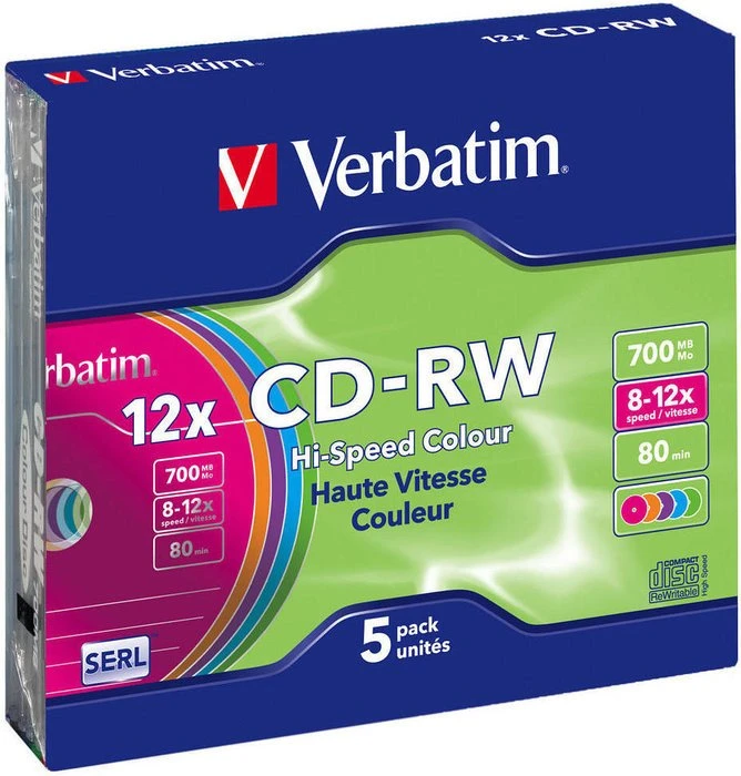 Verbatim CD-RW 80min/700MB, 12x, 5er Pack