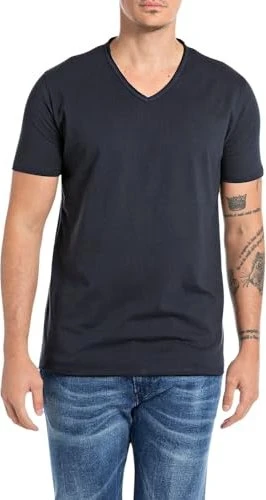 Replay Baumwolle V-Neck T-Shirt kurzarm night blue (Herren)