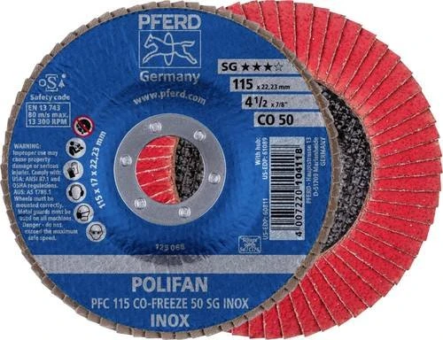 Pferd PFC 115 CO-FREEZE 50 SG INOX POLIFAN Fächerschleifscheibe K50, 115x22.23mm, 10 Stück