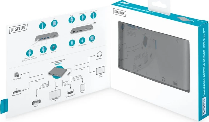 Digitus Universal Docking Station grau, Multiport, USB-Hub, Dual-Slot-Cardreader, USB-C 3.0 [Stecker]