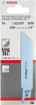 Bosch Professional S522EF Flexible for Metal Säbelsägeblatt, 100x0.9mm, 2 Stück