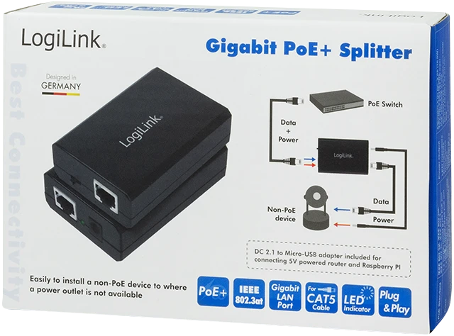 LogiLink Gigabit PoE-Splitter, 2x RJ-45, PoE+ PD