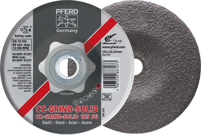 Pferd CC-GRIND-SOLID 125 SG STEEL CC-GRIND Schleifscheibe, 125x22.23mm, 10 Stück