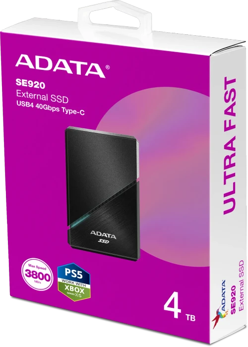 ADATA SE920 External SSD, Black, 4TB, USB4