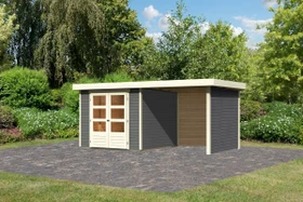 Karibu Askola 3.5 Gartenhaus inkl. Anbau 2.4m + Rück- und Seitenwand terragrau